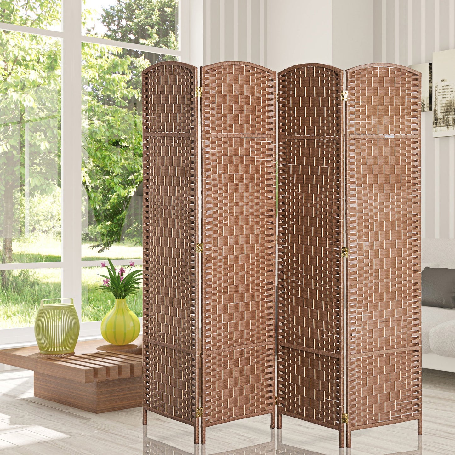 6FT Tall 4-Panel Wicker Weave Room Divider, Folding Privacy Screen, Portable Partition For Bedroom & Home Office, Natural Sensory Smiles