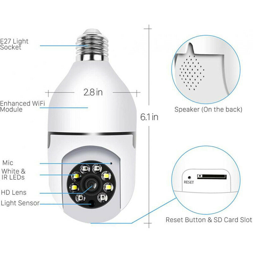 E27 Light Bulb Camera 1080P HD Wireless Wifi Smart Home Security Camera Sensory Smiles