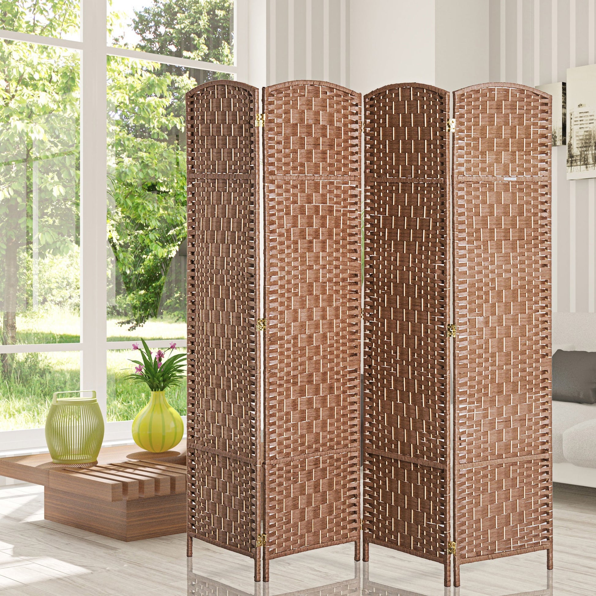 6FT Tall 4-Panel Wicker Weave Room Divider, Folding Privacy Screen, Portable Partition For Bedroom & Home Office, Natural Sensory Smiles