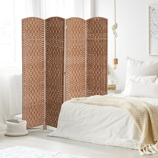 6FT Tall 4-Panel Wicker Weave Room Divider, Folding Privacy Screen, Portable Partition For Bedroom & Home Office, Natural Sensory Smiles