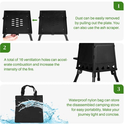 Wrought Iron Panel 27x27x34cm Black Detachable Piece Portable Camping Stove Sensory Smiles