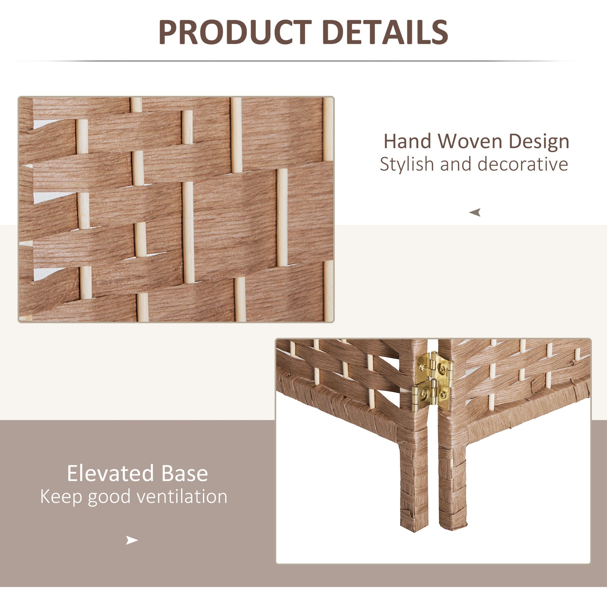 6FT Tall 4-Panel Wicker Weave Room Divider, Folding Privacy Screen, Portable Partition For Bedroom & Home Office, Natural Sensory Smiles