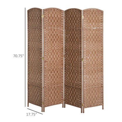 6FT Tall 4-Panel Wicker Weave Room Divider, Folding Privacy Screen, Portable Partition For Bedroom & Home Office, Natural Sensory Smiles