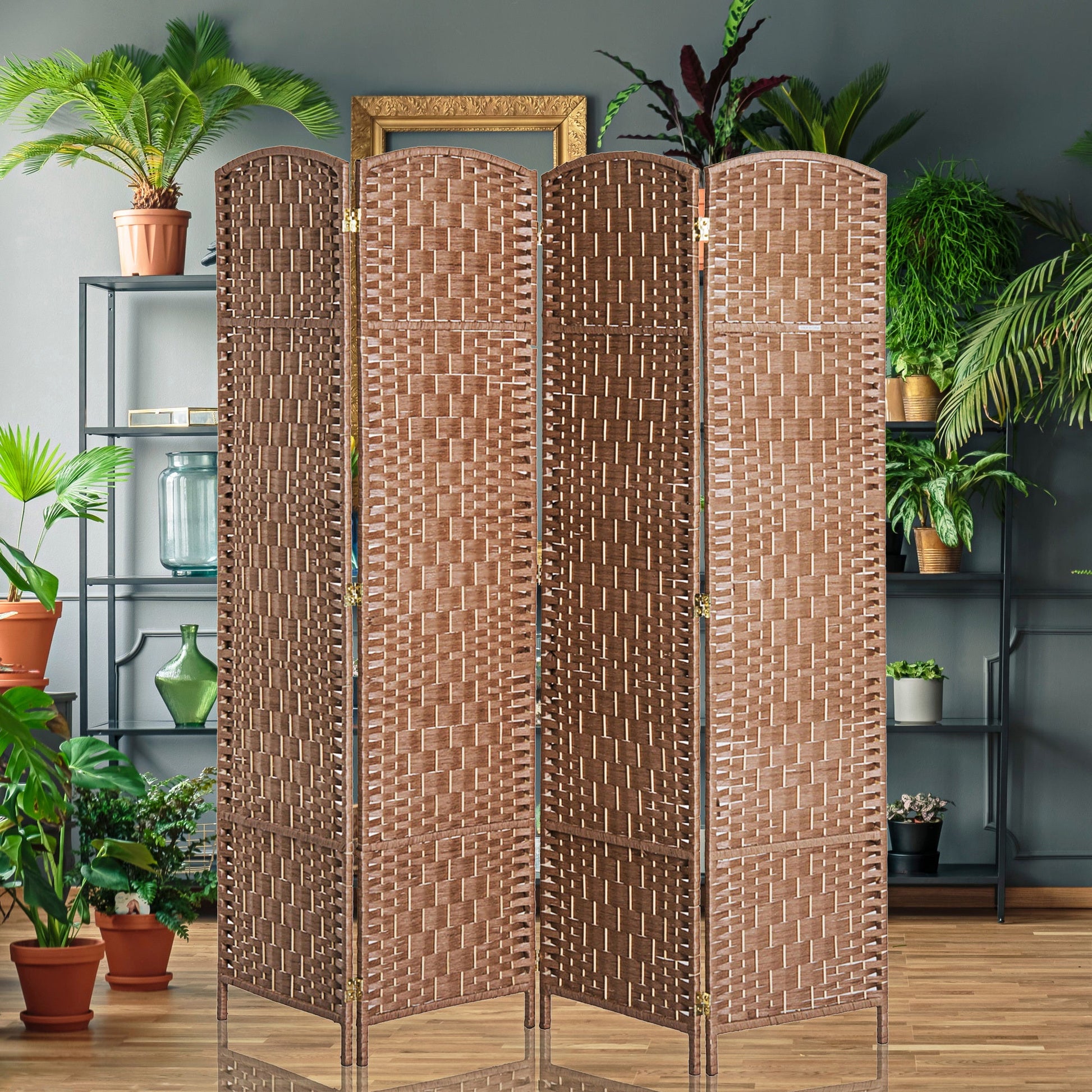 6FT Tall 4-Panel Wicker Weave Room Divider, Folding Privacy Screen, Portable Partition For Bedroom & Home Office, Natural Sensory Smiles