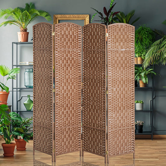 6FT Tall 4-Panel Wicker Weave Room Divider, Folding Privacy Screen, Portable Partition For Bedroom & Home Office, Natural Sensory Smiles