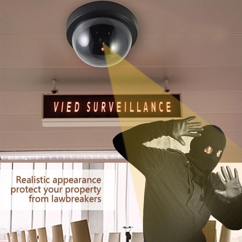 Black Plastic Smart Indoor Outdoor Dummy Home Dome Fake CCTV Security Camera With Flashing Red LED Light Sensory Smiles