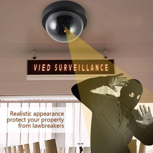 Black Plastic Smart Indoor Outdoor Dummy Home Dome Fake CCTV Security Camera With Flashing Red LED Light Sensory Smiles