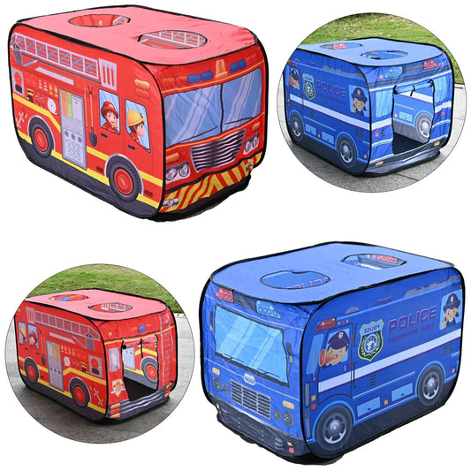 Kids Foldable Police/Fire Truck Play Tent – Pop-Up Indoor/Outdoor Playhouse