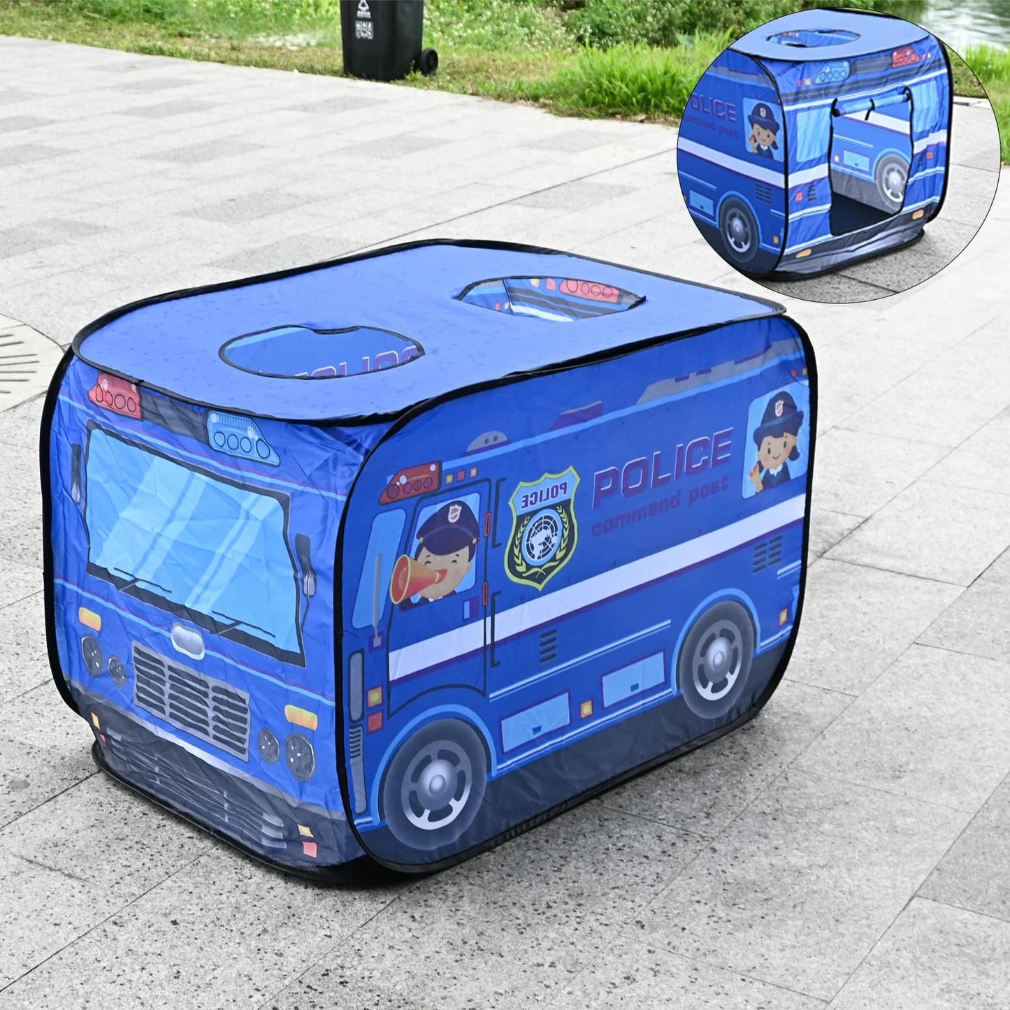 Kids Foldable Police/Fire Truck Play Tent – Pop-Up Indoor/Outdoor Playhouse