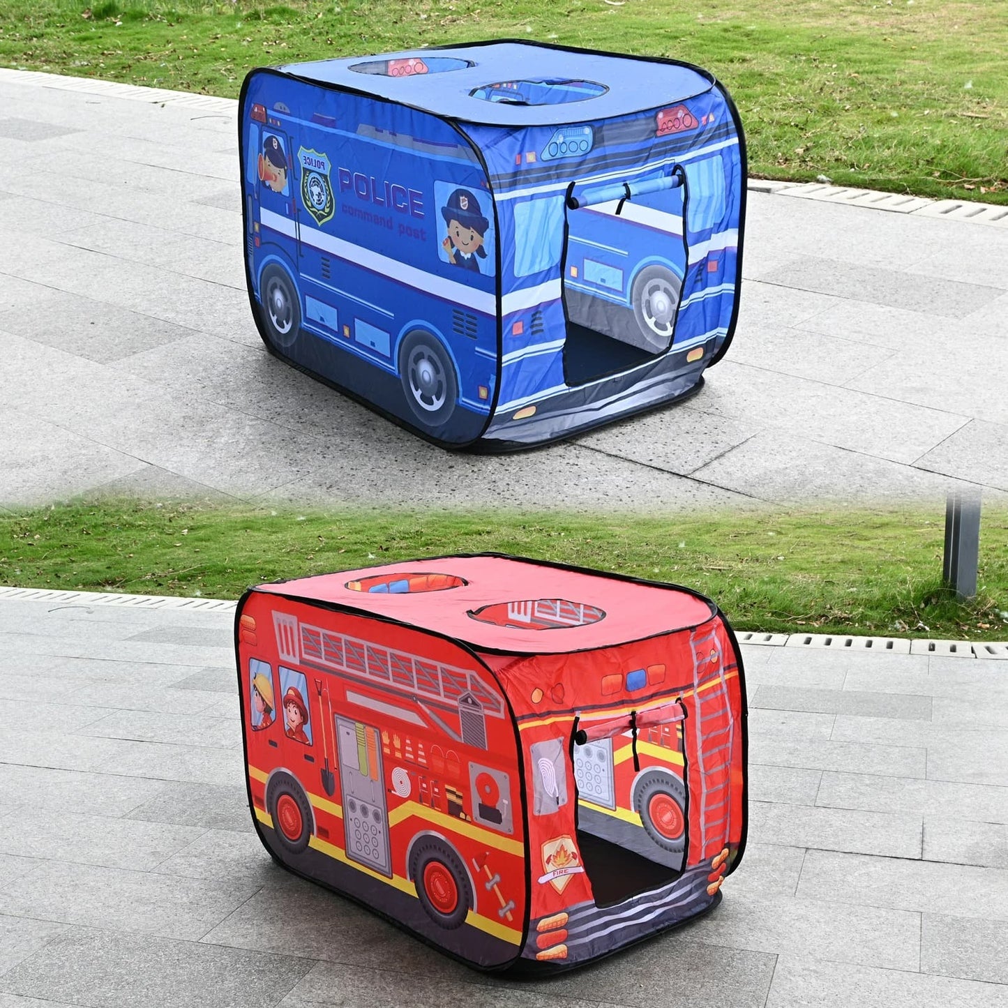 Kids Foldable Police/Fire Truck Play Tent – Pop-Up Indoor/Outdoor Playhouse