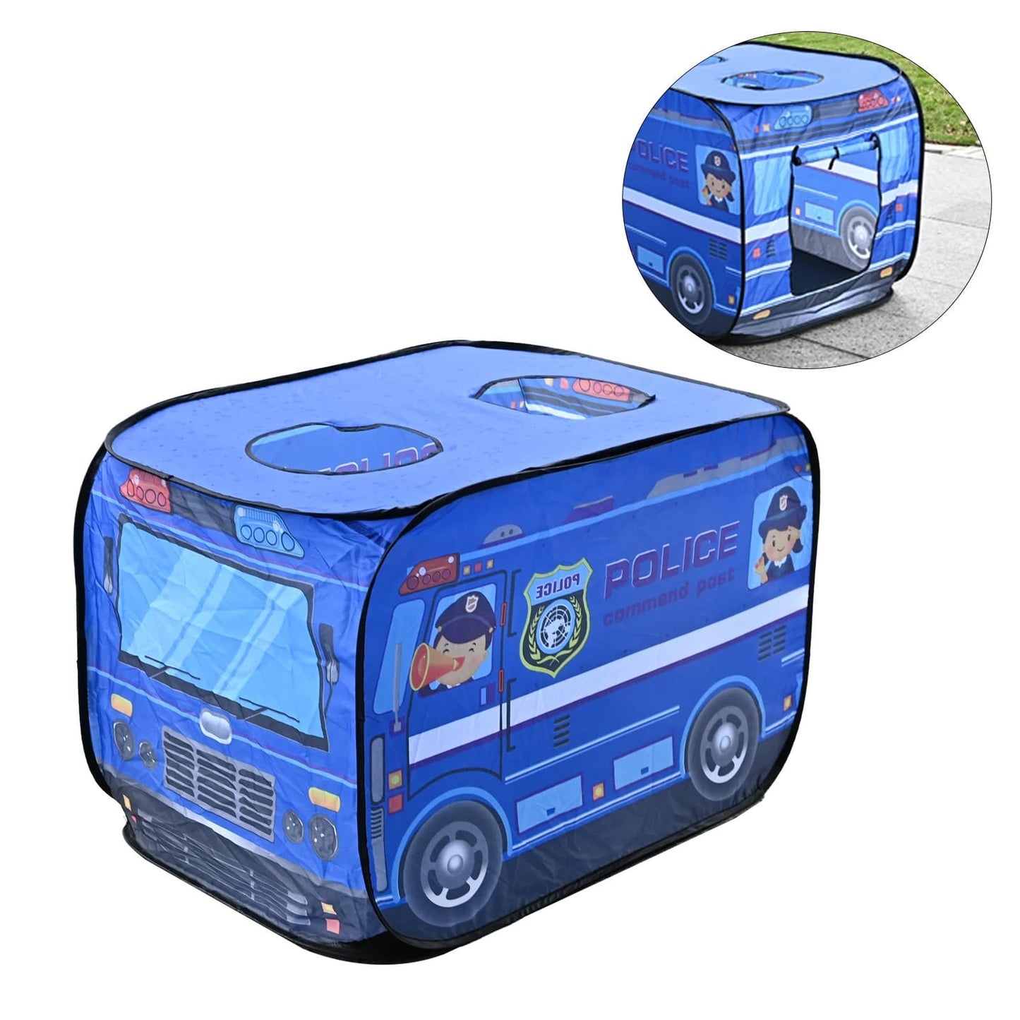 Kids Foldable Police/Fire Truck Play Tent – Pop-Up Indoor/Outdoor Playhouse