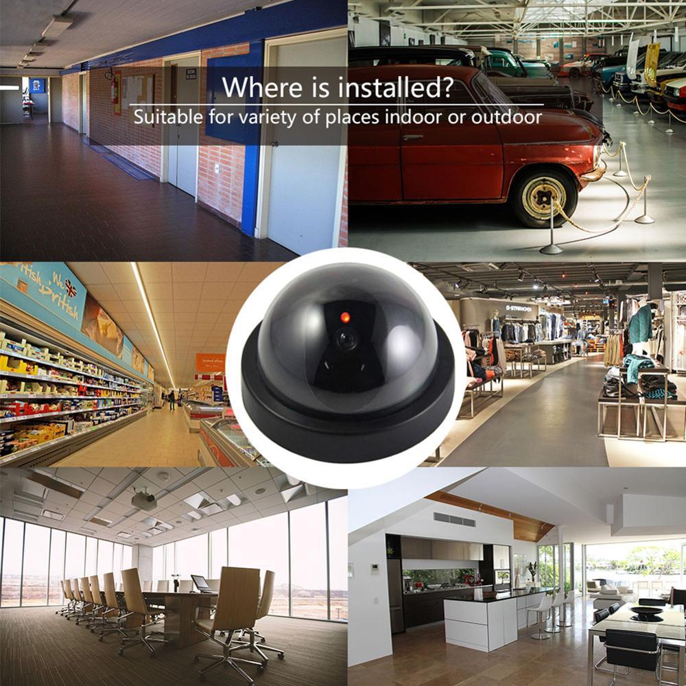 Black Plastic Smart Indoor Outdoor Dummy Home Dome Fake CCTV Security Camera With Flashing Red LED Light Sensory Smiles