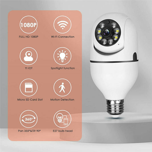 E27 Light Bulb Camera 1080P HD Wireless Wifi Smart Home Security Camera Sensory Smiles